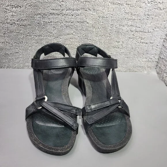 Teva Ysidro Universal Wedge Womens Size US 7 Black Leather Strappy Sandals - Picture 4 of 12
